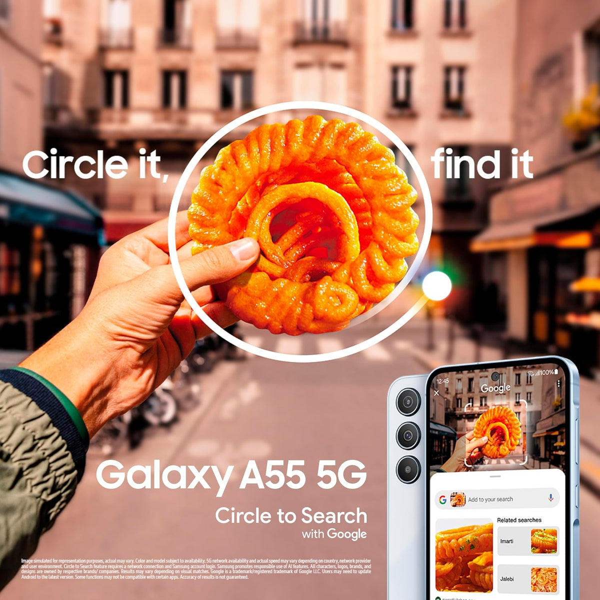 Samsung Galaxy A55 5G (Awesome Iceblue, 8GB RAM, 128GB Storage) | AI Mobile | 50MP Main Camera (OIS) | Super HDR Video| Nightography | IP67 | Gorilla Glass Victus+ | sAMOLED | Gaming Smartphone