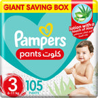 Pampers Baby-Dry Pants Diapers with Aloe Vera Lotion, 360 Fit & up to 100% Leakproof, Size 3, 6-11kg, Mega Box, 105 Count