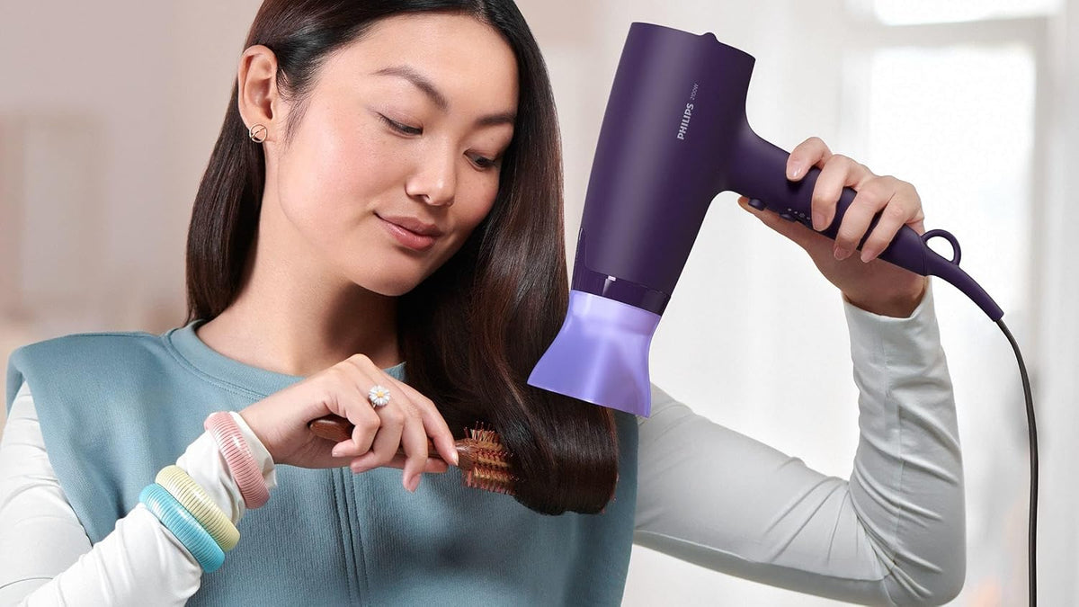 Philips Hair Dryer BHD340/13 — 2100W — DC Motor — 6 Heat/Speed Settings with Cool Setting — 2 Attachments (ThermoProtect & Narrow Nozzle) — 1.8m Cord — Black
