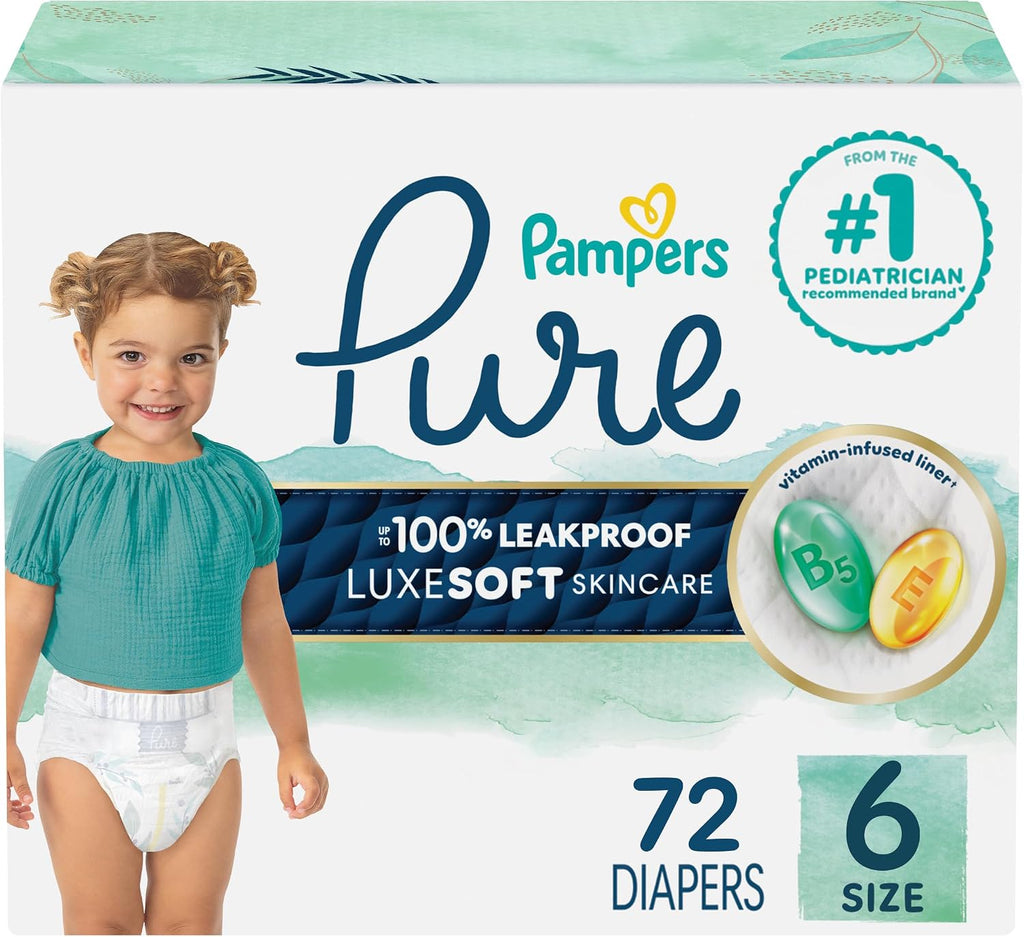 Pampers Pure Protection Diapers - Size 6, 72 Count, Hypoallergenic Premium Disposable Baby Diapers
