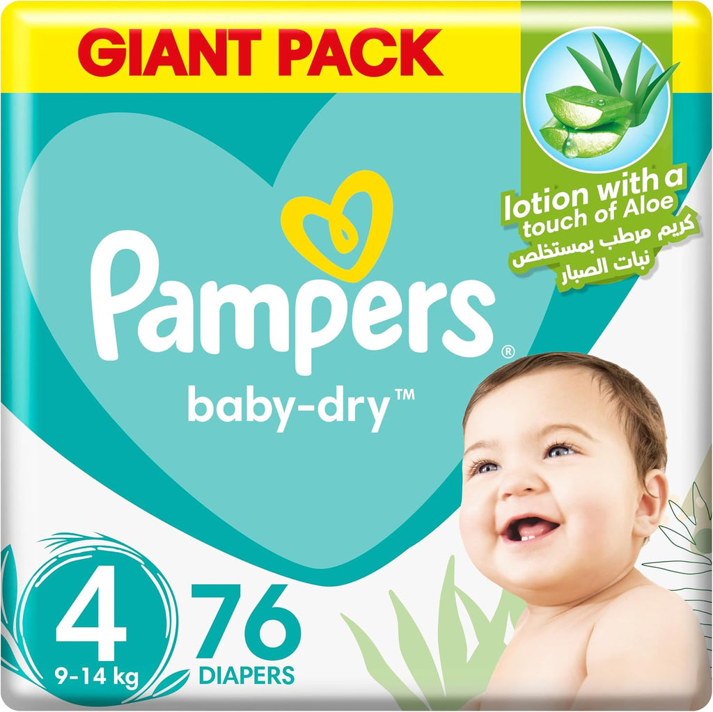 Pampers Baby-Dry Taped Diapers with Aloe Vera Lotion, up to 100% Leakage Protection, Size 4, 9-14kg, 76 Count
