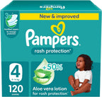 Pampers Rash Protection Aloe Taped Diapers, 9-14kg, Size 4, Box 120 Count