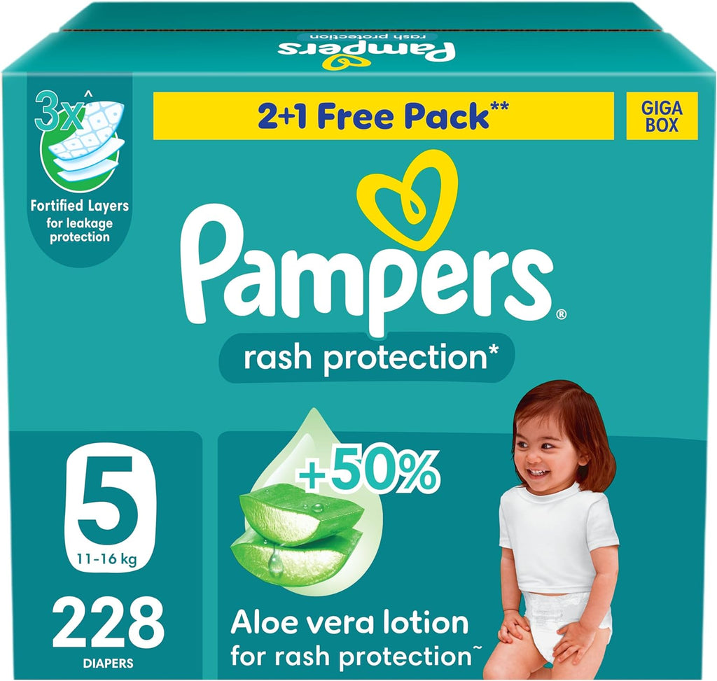 Pampers Rash Protection Aloe Taped Diapers 11-16kg Size 5 GigaBox 228 Count