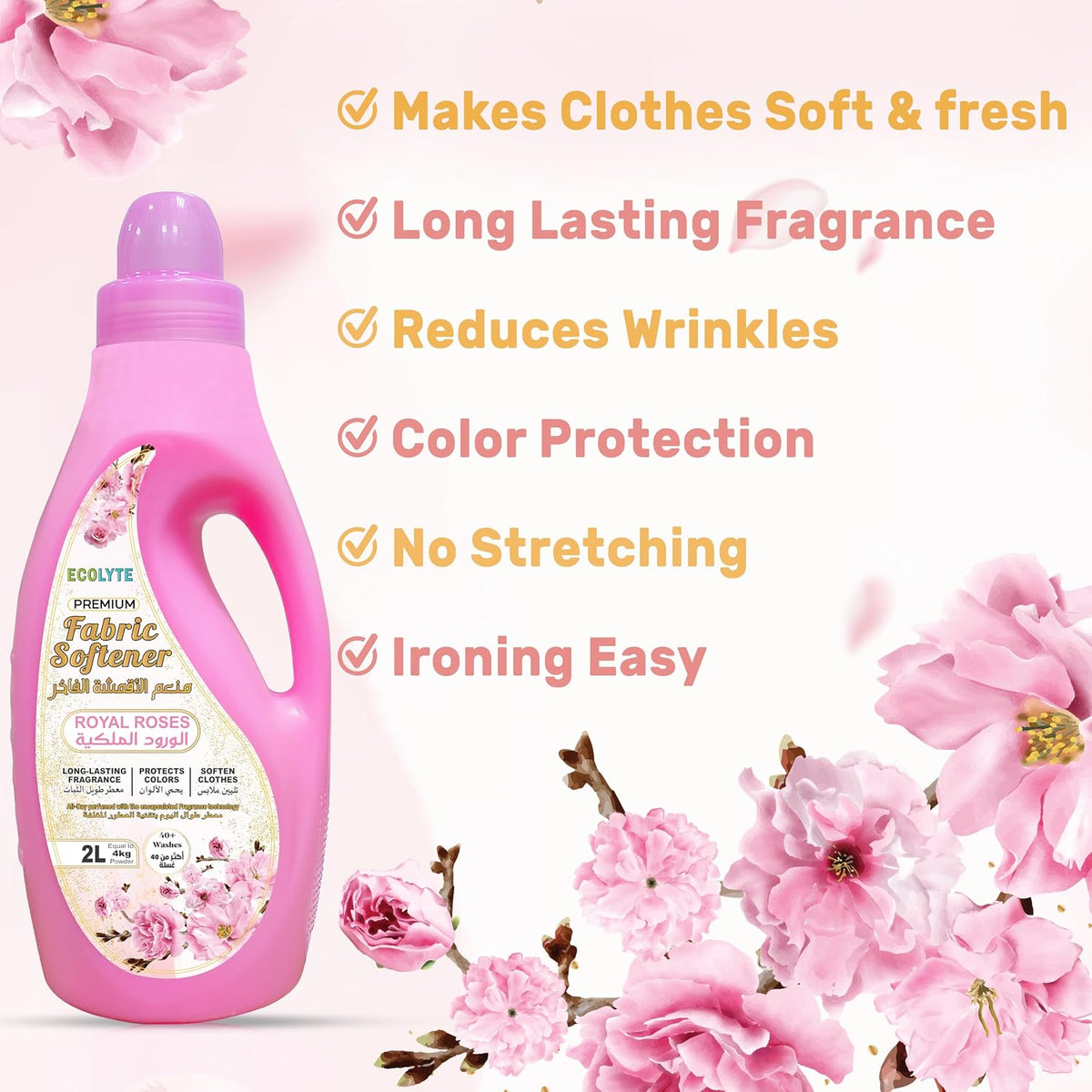 ECOLYTE+ Fabric Softener - Enhances Softness and Freshness (Royal Roses, 2 Liter) — additional view 4