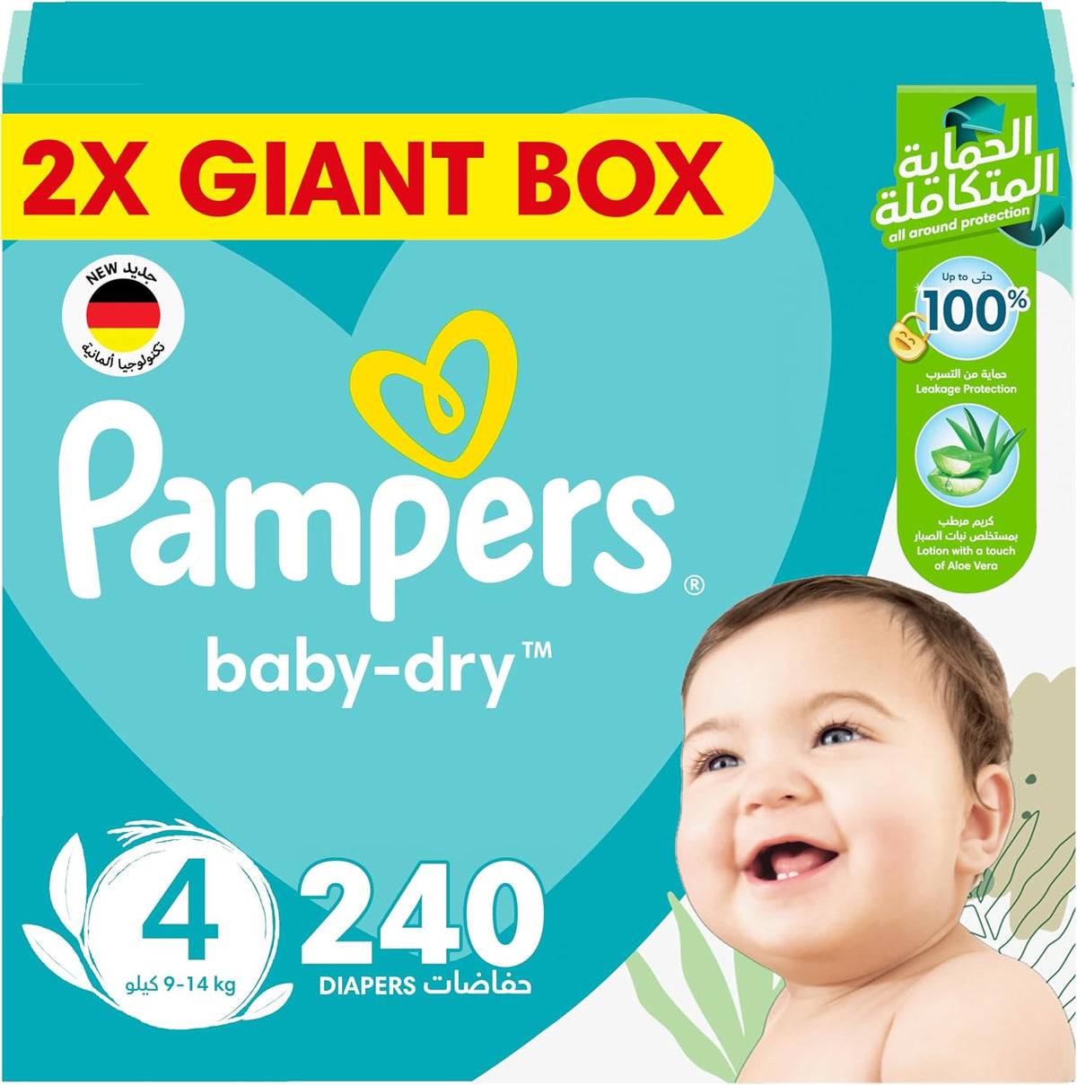 Pampers Baby Dry Taped Diapers with Aloe Vera Lotion, up to 100% Leakage Protection, Size 4, 9-14kg,