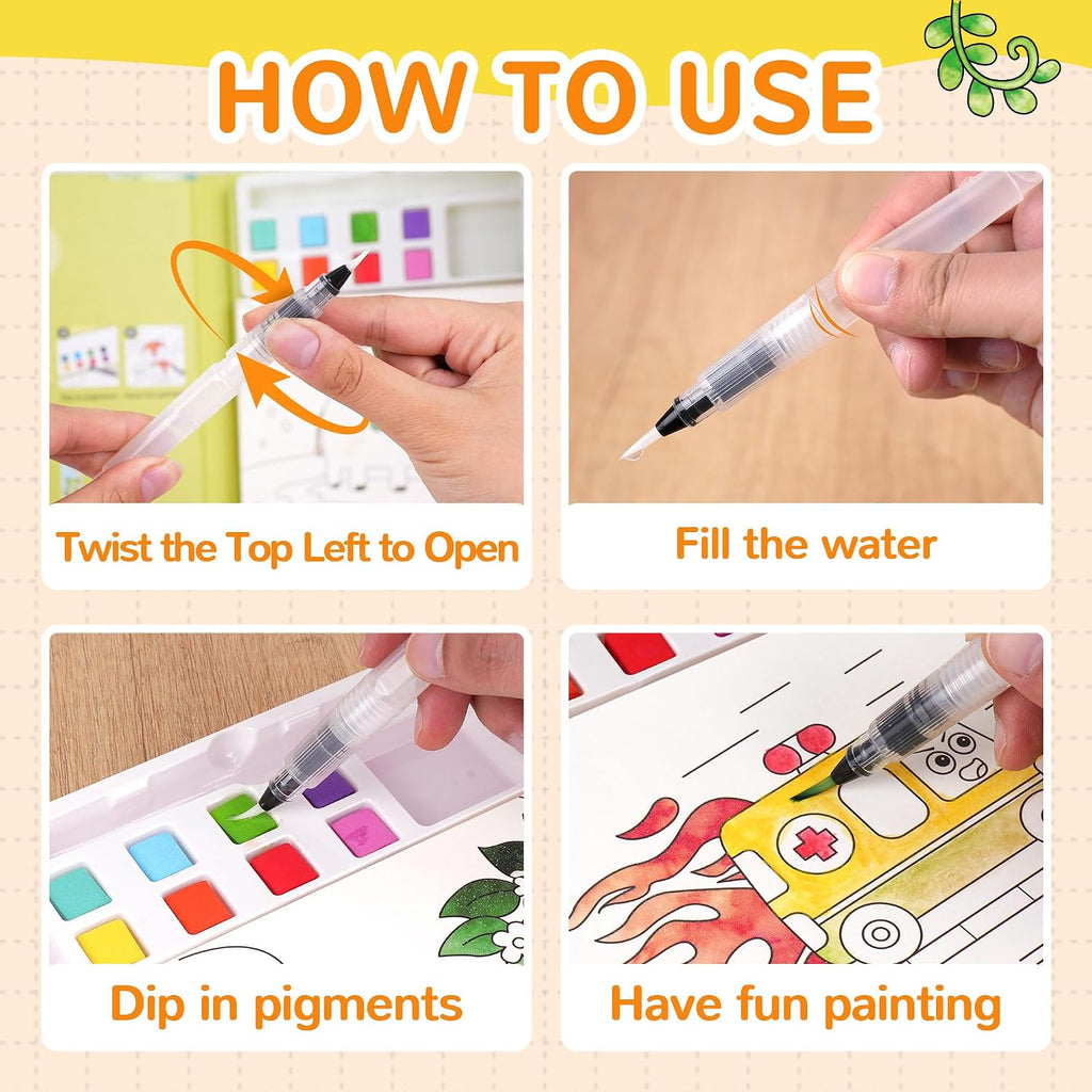 YPLUS Watercolour Activity Book with 8 Paint Colours — Vehicles