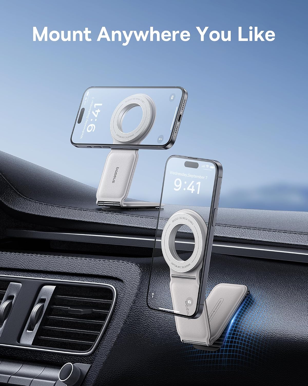 Baseus PrimeTrip Series C02 Mega Mobile Phone Holder Car Magnet for Dashboard Universal Magsafe (White) — White