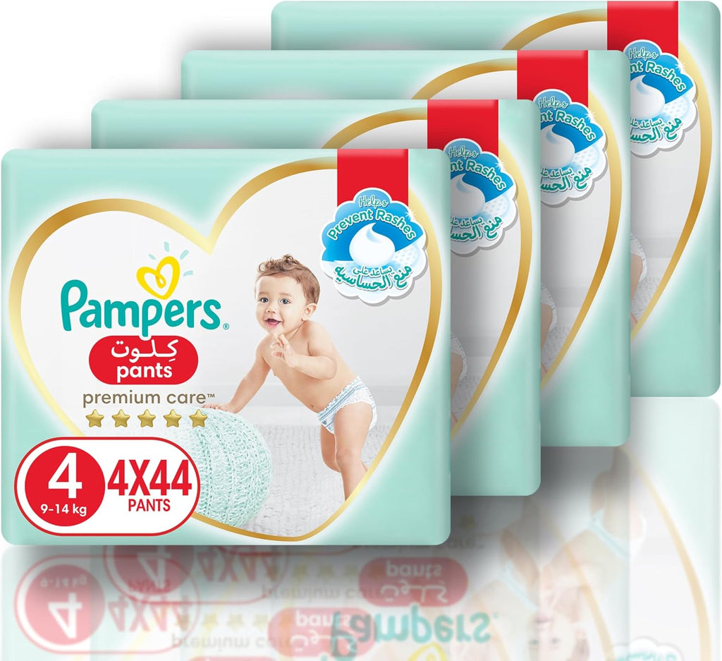 Pampers Premium Care Pants Diapers, Size 4, 9-14kg, Unique Softest Absorption for Ultimate Skin Protection, 176 Count