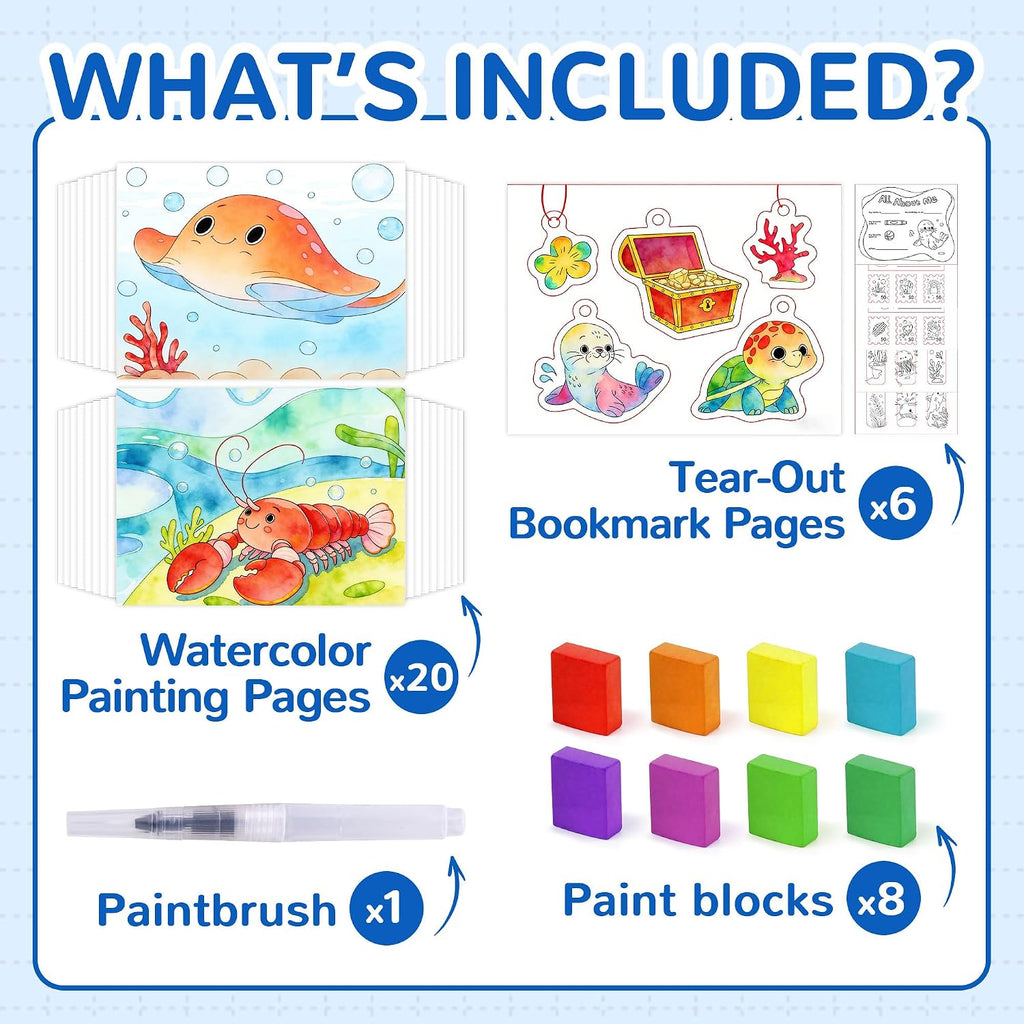 YPLUS Watercolour Activity Book with 8 Paint Colours — Sea Animals