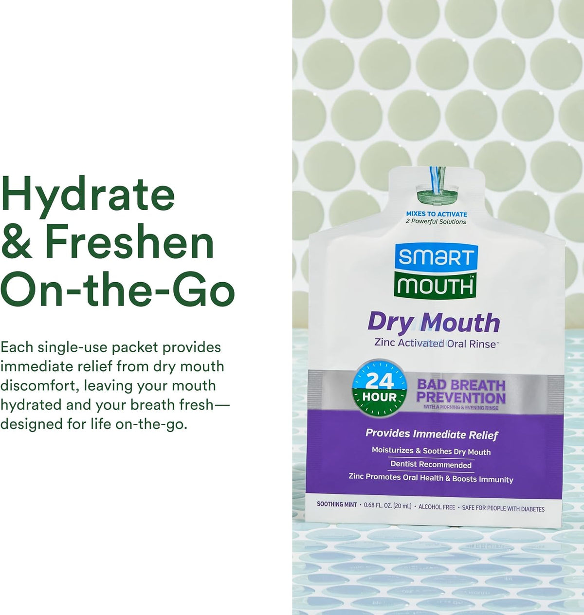 SmartMouth Dry Mouth Zinc Activated Mouthwash Single Packs, Mint, 50 Count — additional product view 4