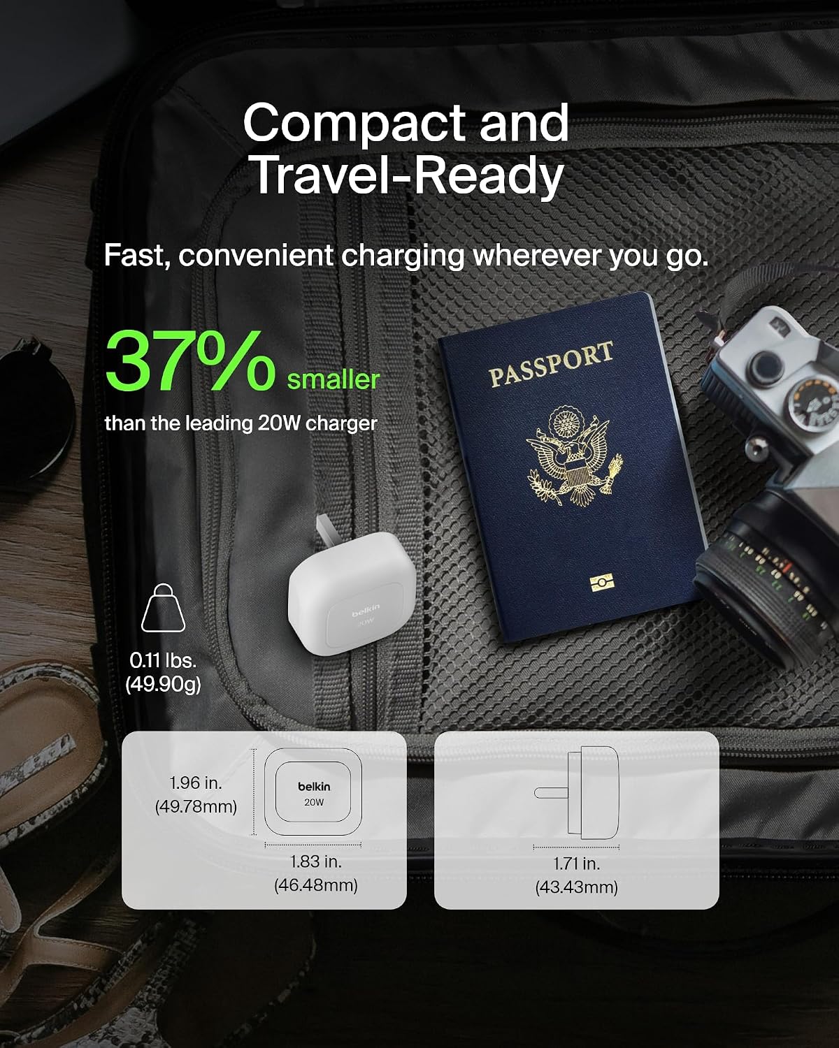 Belkin BoostCharge 20W Cubic Wall Charger, USB-C Power Delivery Fast Charging for Apple iPhone 17, Air, 16, Samsung Galaxy S25, Pixel 10, Nintendo Switch with USB-C to USB-C Cable included - White