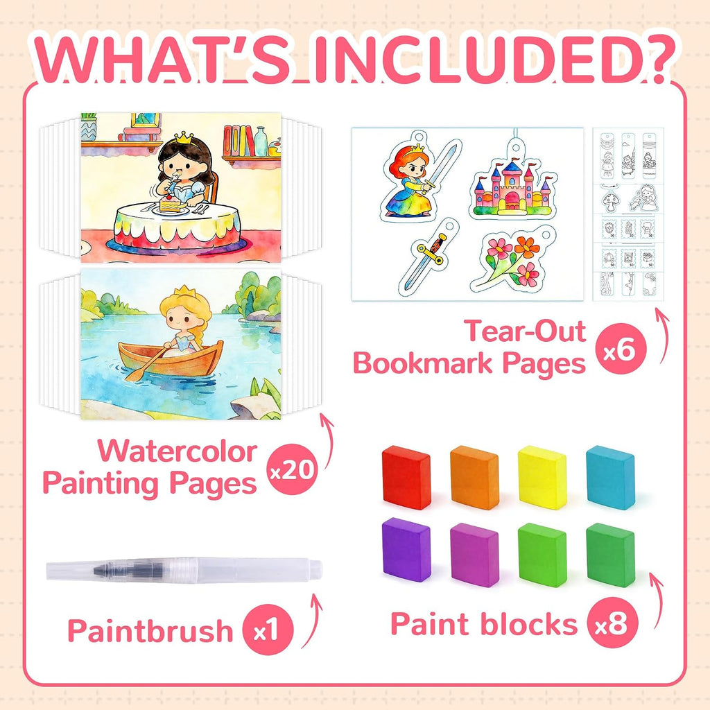 YPLUS Watercolour Activity Book with 8 Paint Colours — Princess