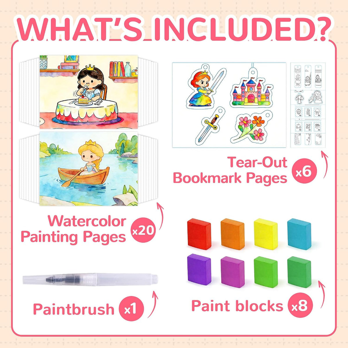 YPLUS Watercolour Activity Book with 8 Paint Colours — Princess