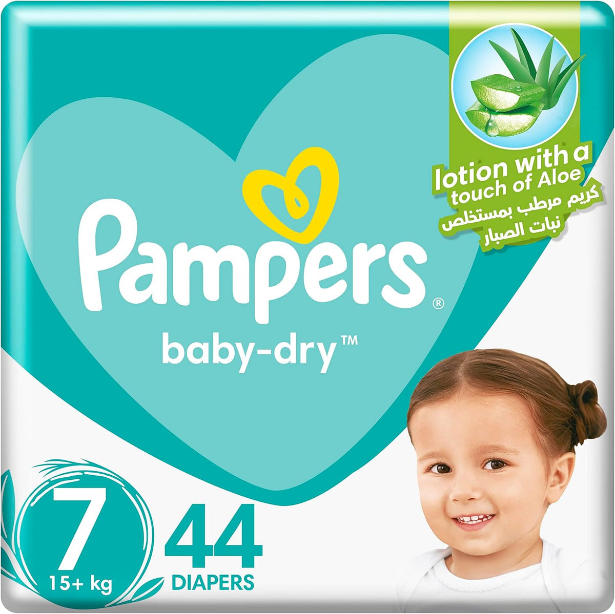 Pampers Baby-Dry, Size 7, Extra Large+, 15+ kg, Jumbo Pack, 44 Diapers