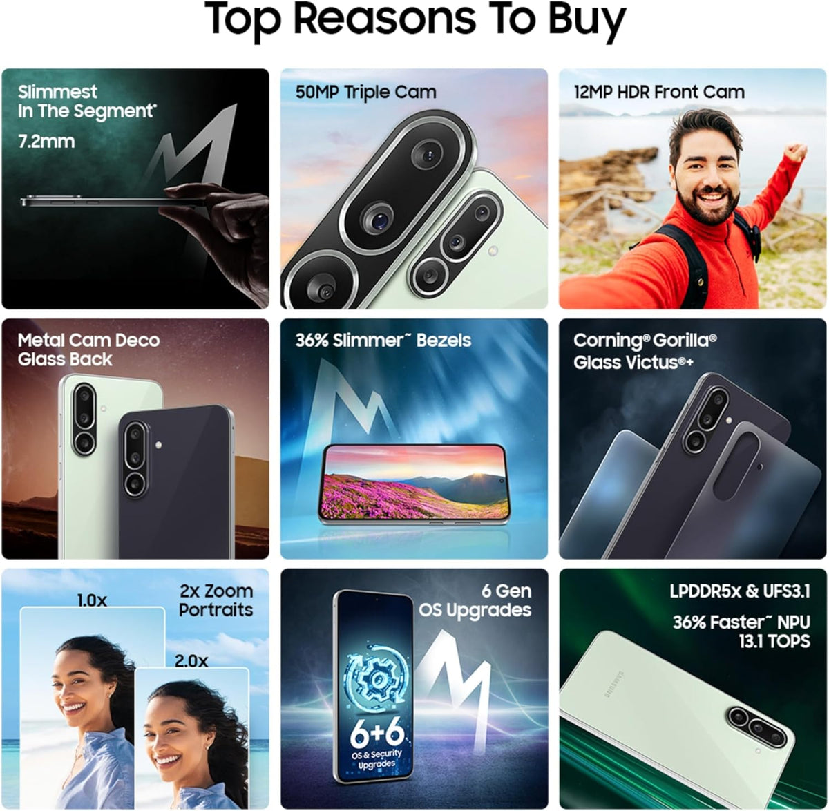Samsung Galaxy M56 5G Mobile (Light Green, 8GB RAM, 128GB Storage) | Segment's Slimmest | Gorilla Glass Victus+ | 10 Bit HDR Video | 50MP Camera | AI | Vapour Cooling Chamber | Lag-free Gaming