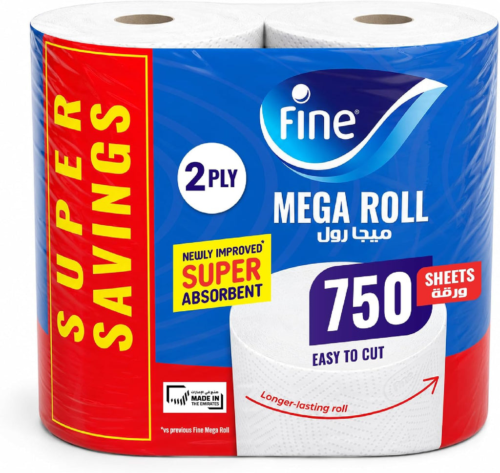 Fine, Sterilized Kitchen Towel, Mega Roll, 750 Sheets, 2 Ply - Pack Of 2 — front product image