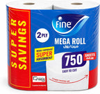 Fine, Sterilized Kitchen Towel, Mega Roll, 750 Sheets, 2 Ply - Pack Of 2 — front product image