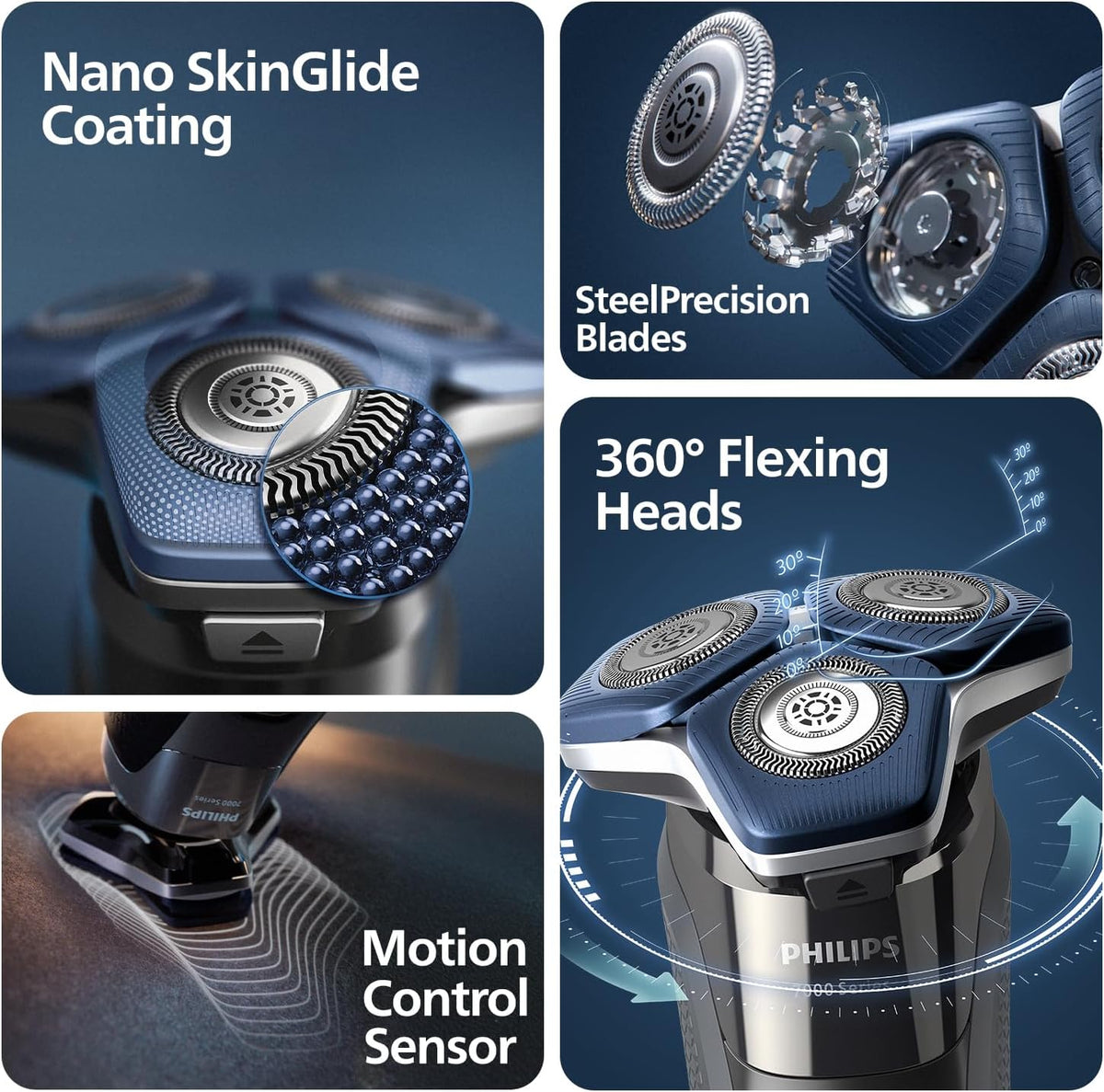 Philips Shaver Series 7000 - Wet & Dry Mens Electric Shaver with SkinIQ Technology, Pop-up Trimmer, Charging Stand, Travel Case and Cleaning Brush (Model S7887/35) — Dark Chrome