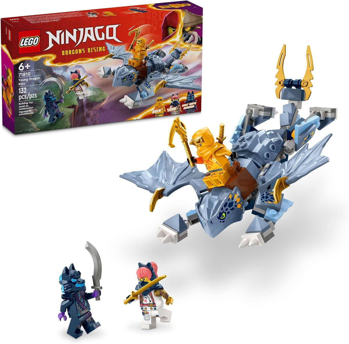 LEGO Ninjago Young Dragon Riyu Toy with 3 Mini Ninja Figures for Role Play, Kids Construction Model Kit, Gift for Boys and Girls Ages 6 and Up 71810