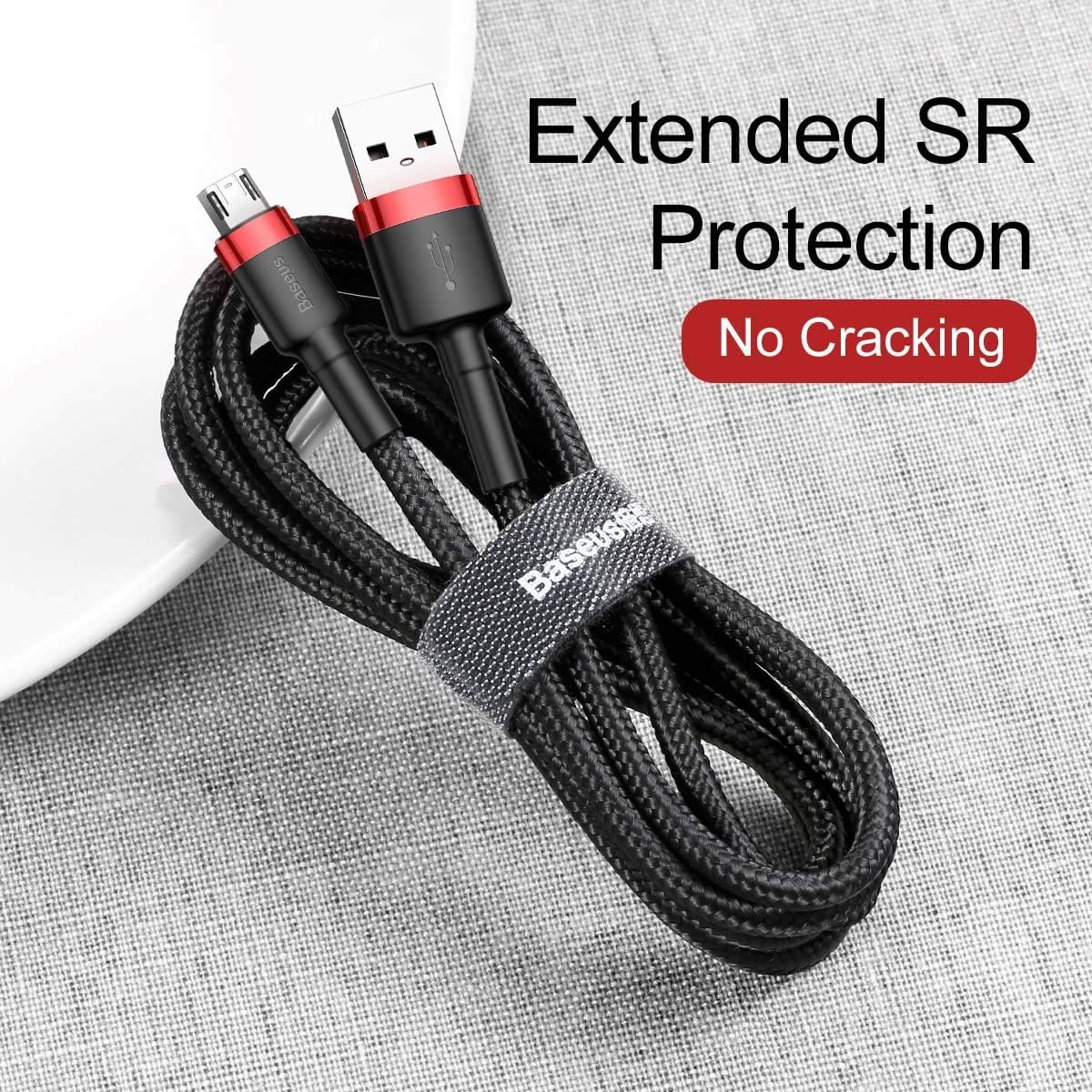 Baseus Cafule Series PD 2A QC 3.0 Micro USB Cable Nylon Braided Andriod Charging High-Speed 480Mbps Data Transfer Cable for S7 S6 J7 J8, Kindle Red — 3M-2A — Kindle Red