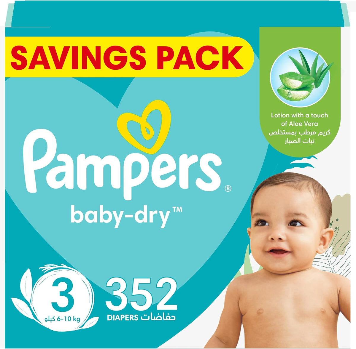 Pampers Baby-Dry Taped Diapers with Aloe Vera Lotion, up to 100% Leakage Protection, Size 3, 6-10kg, 352 Count