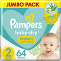 Pampers Baby-Dry Newborn Taped Diapers with Aloe Vera Lotion, up to 100% Leakage Protection, Size 2, 3-8kg, Jumbo Pack, 64 Count