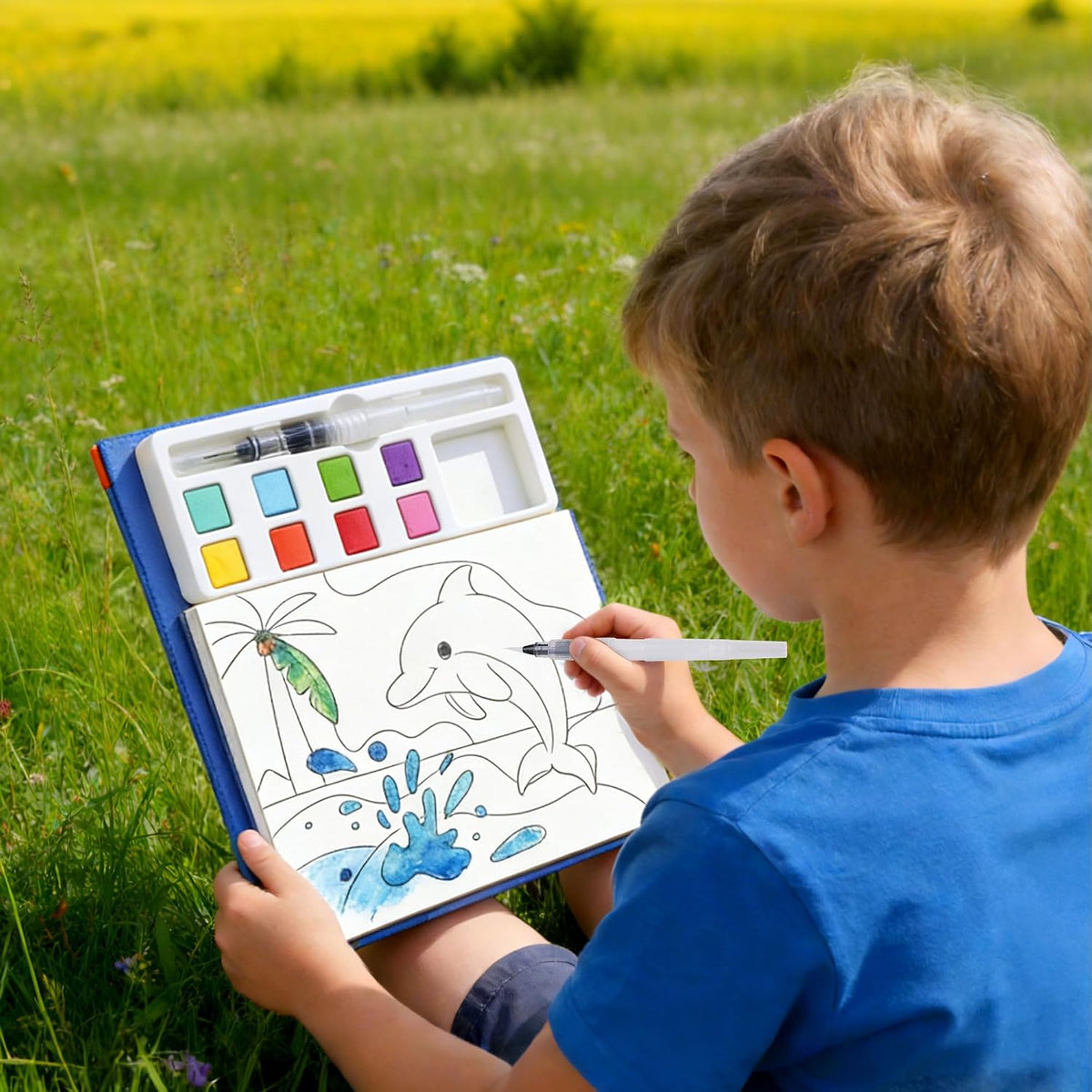 YPLUS Watercolour Activity Book with 8 Paint Colours — Sea Animals