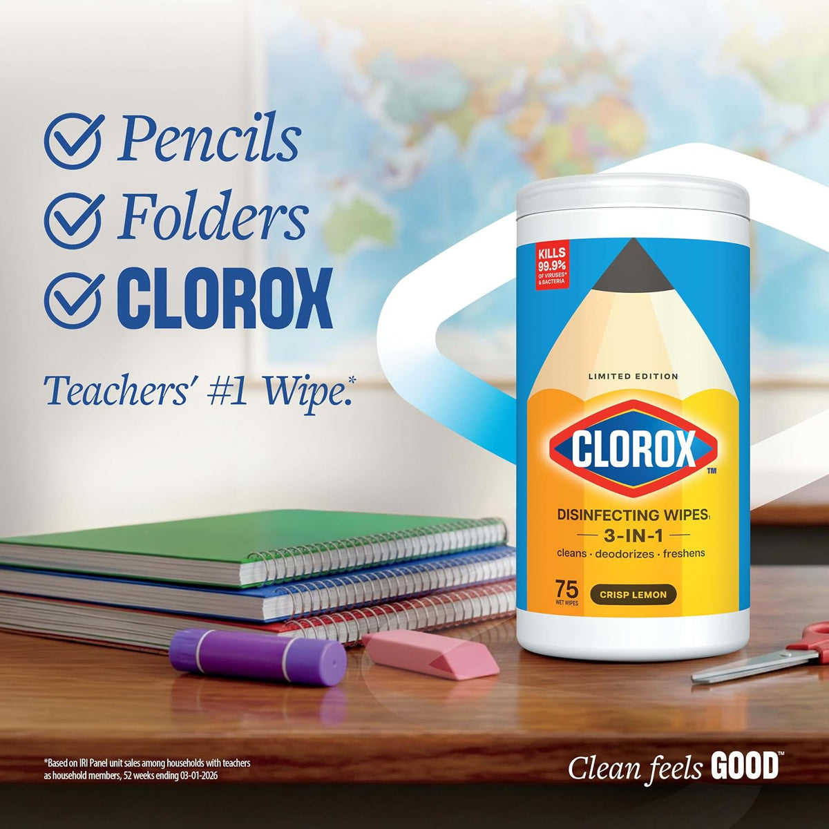 Clorox Disinfecting Wipes, 75 Wet Wipes, Fresh Scent, Kills Viruses and Bacteria, Bleach Free — additional view 3