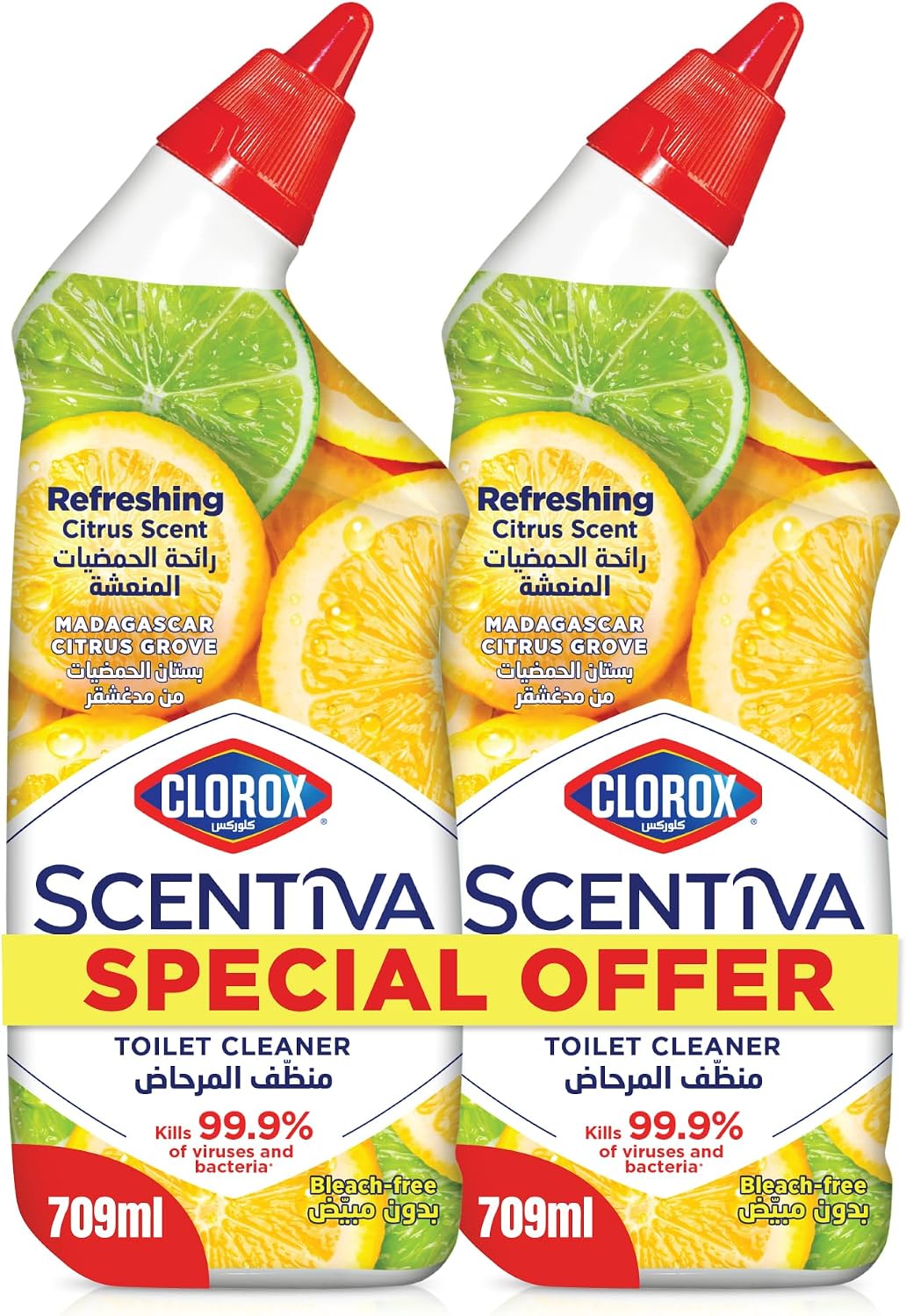 Clorox Scentiva Toilet Cleaner Dual Pack 709 ml, Madagascar Citrus Grove — front product image