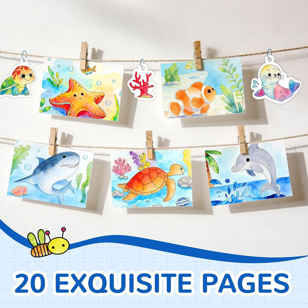 YPLUS Watercolour Activity Book with 8 Paint Colours — Sea Animals