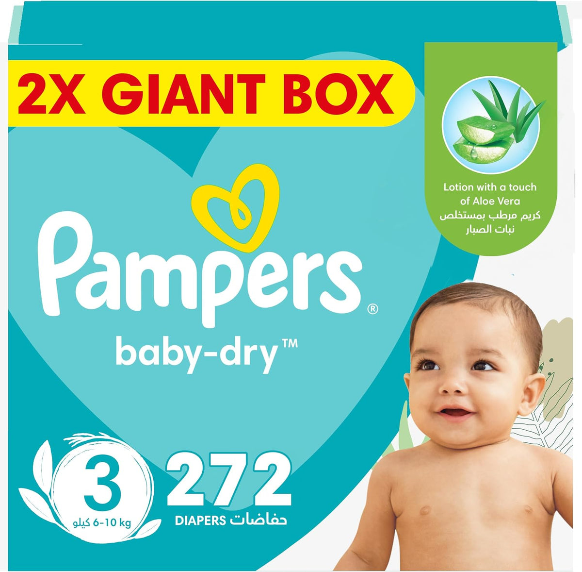 Pampers Baby Dry Taped Diapers with Aloe Vera Lotion, up to 100% Leakage Protection, Size 3, 6-10kg, 68 Counts