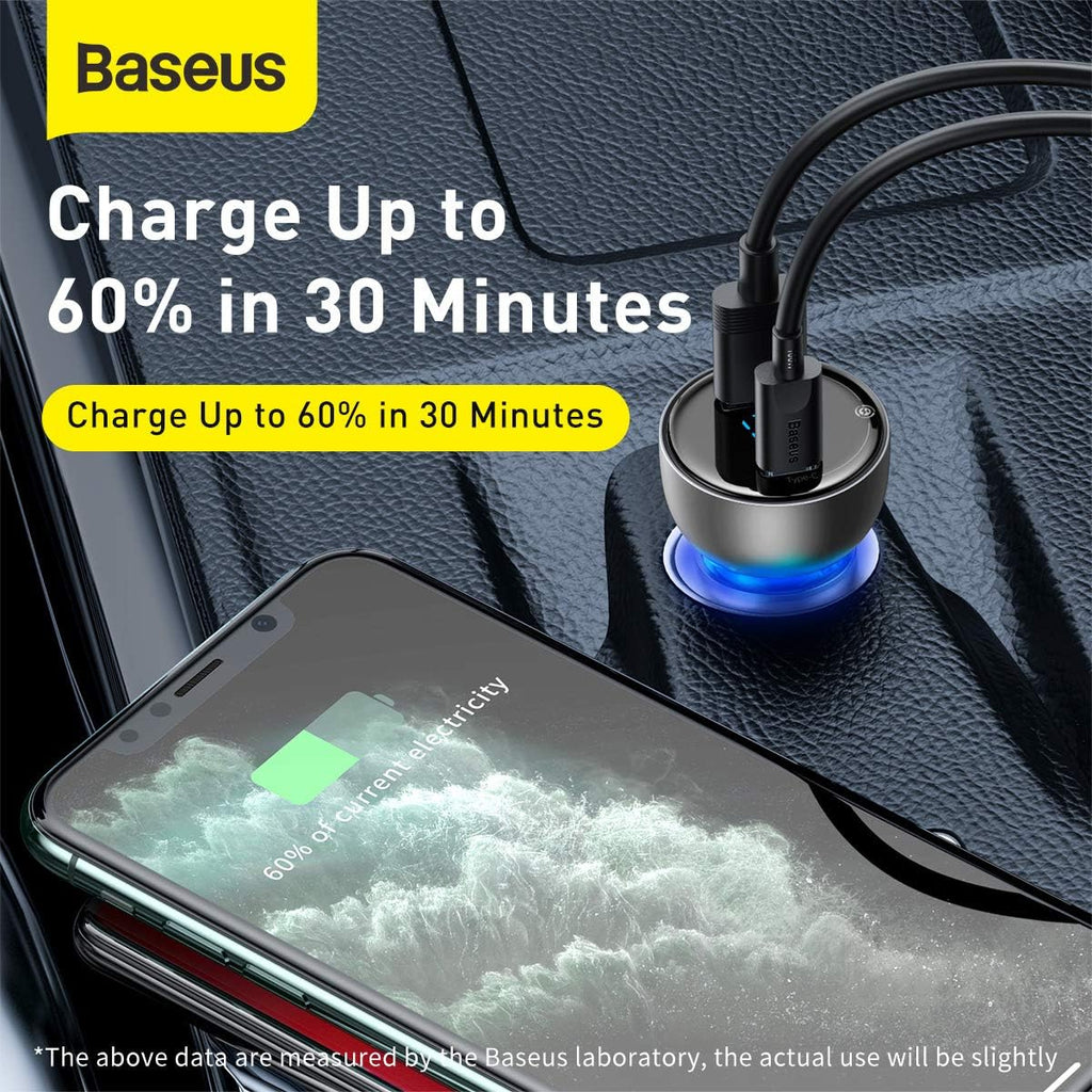 Baseus Particular Digital Display QC + PPS Dual Quick Charger Car Charger 65W Silver — Silver