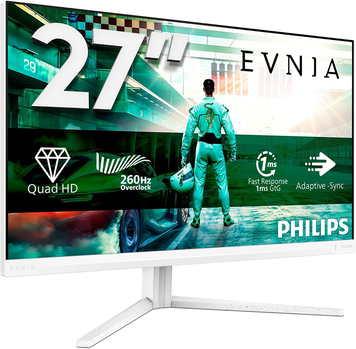 Philips 27M2N3501PA 27 Inch QHD Monitor, 260Hz, Fast IPS, 0.3ms MPRT Adaptive Sync HDR400 Height Adjustment (2560x1440,HDMI 2x 2.0,DP 1x 1.4) Black — White