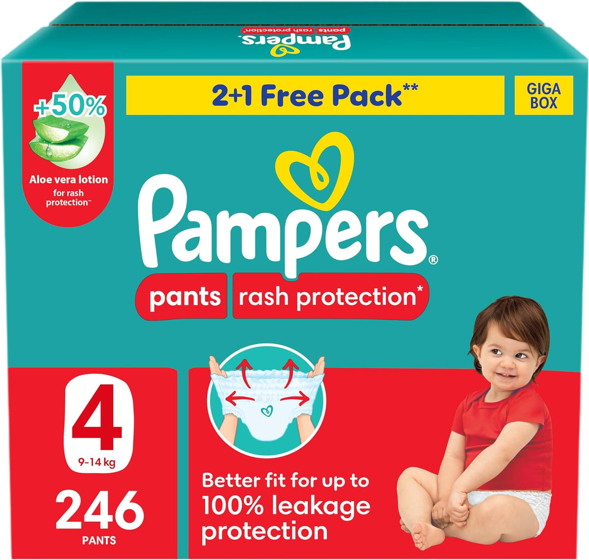 Pampers Rash Protection Culotte Pants Diapers Size 4, 9-14kg Box 246 Count