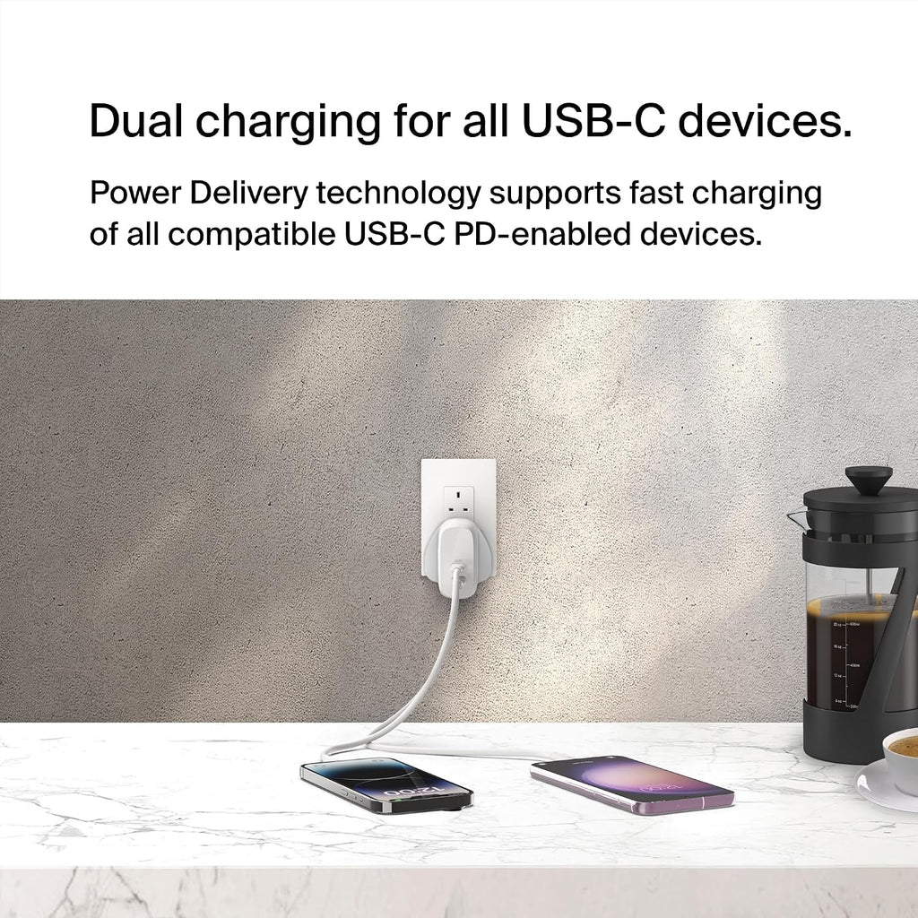 Belkin BoostCharge 60W Dual USB-C plug with PPS, Fast Charger USB-C