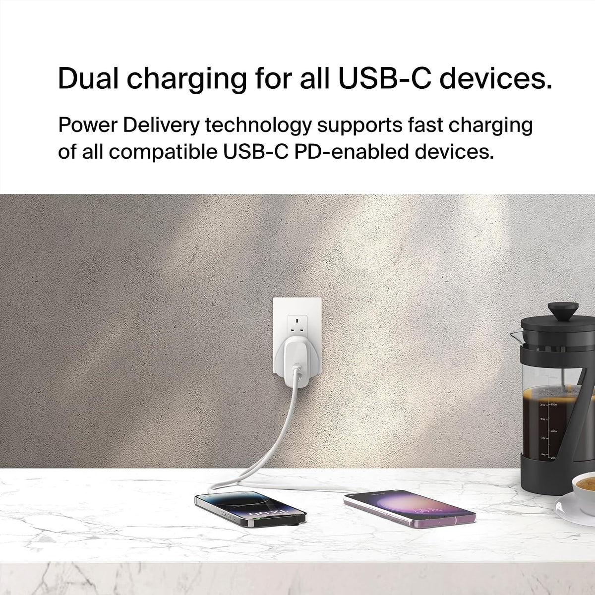 Belkin BoostCharge 60W Dual USB-C plug with PPS, Fast Charger USB-C