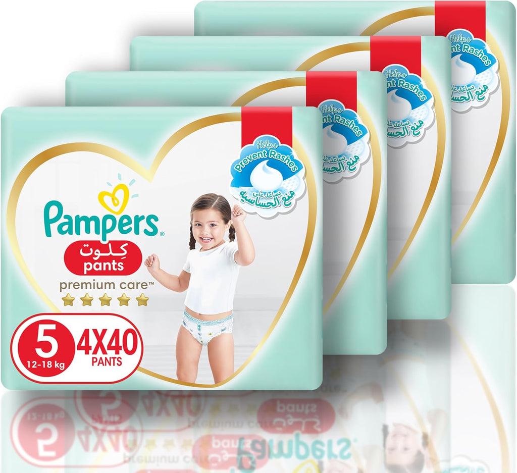 Pampers Premium Care Pants Diapers, Size 5, 12-18kg, Unique Softest Absorption for Ultimate Skin Protection, 160 Count