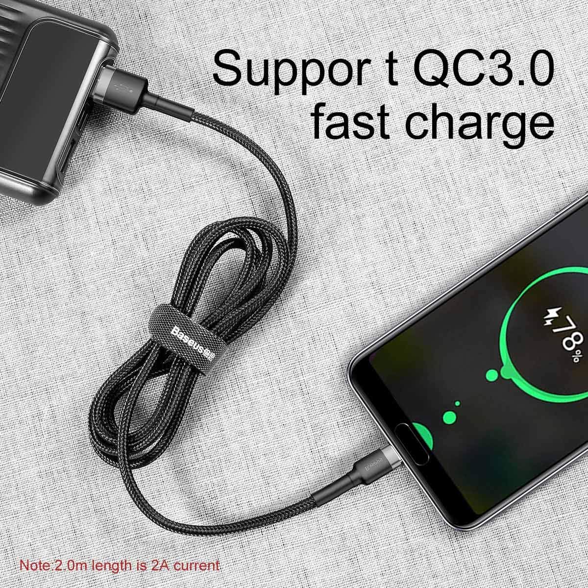 Baseus Cafule USB Cable for Type-C, 2A, 2m, Gray/Black — 2 Meters — Grey/Black