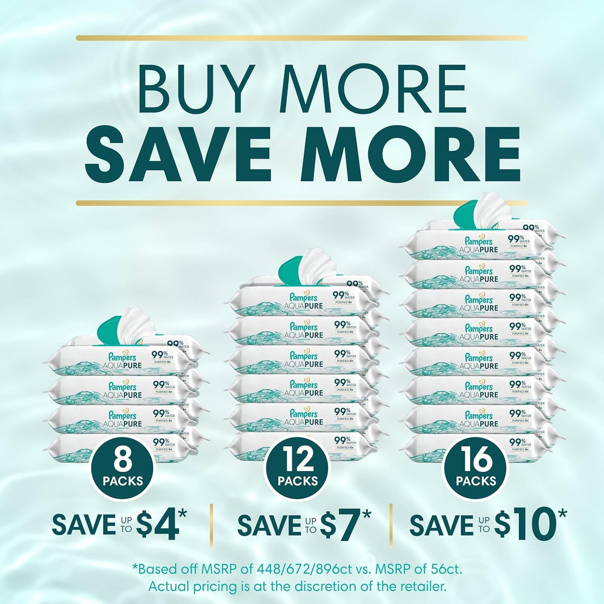 Pampers Aqua Pure Sensitive Baby Wipes, 99% Water, Hypoallergenic, Unscented (896 Count, 16 Flip-Top Packs)