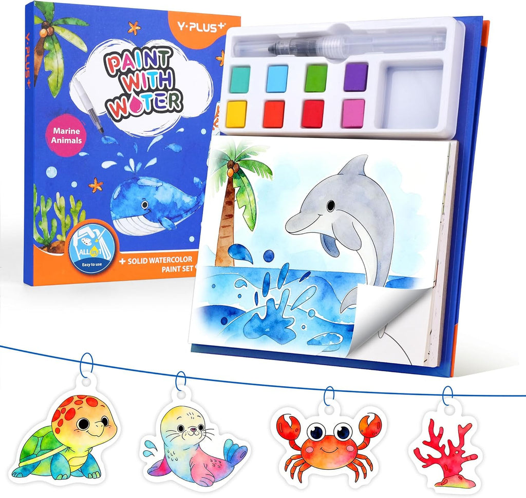 YPLUS Watercolour Activity Book with 8 Paint Colours — Sea Animals