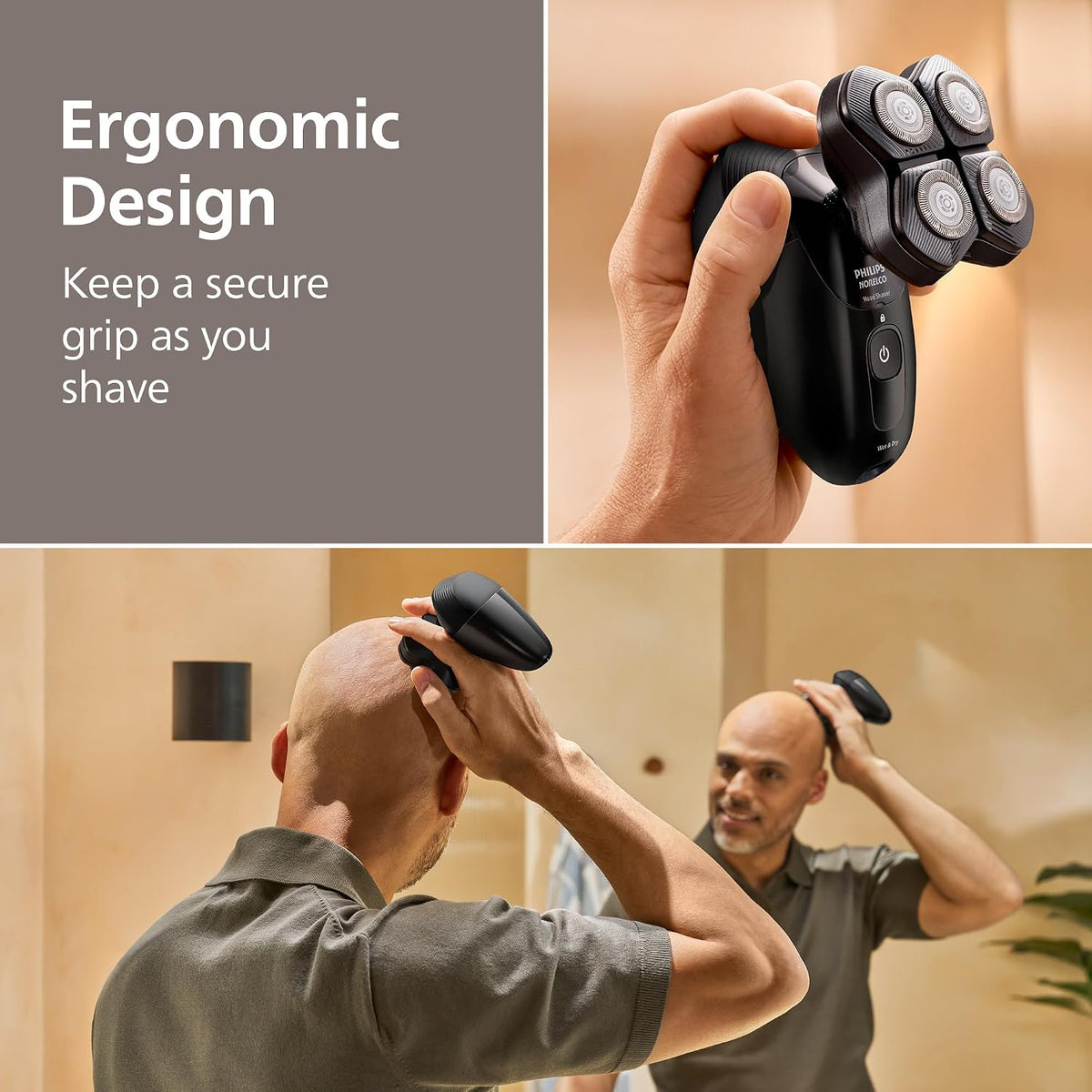 Philips Norelco Head Shaver Pro 5000 Series - Skull Shaver for Men and Women, 360° Flexing Head & ComfortCut Blades for Clean Shave, Gentle on Skin, Model HS5980/40 — Black