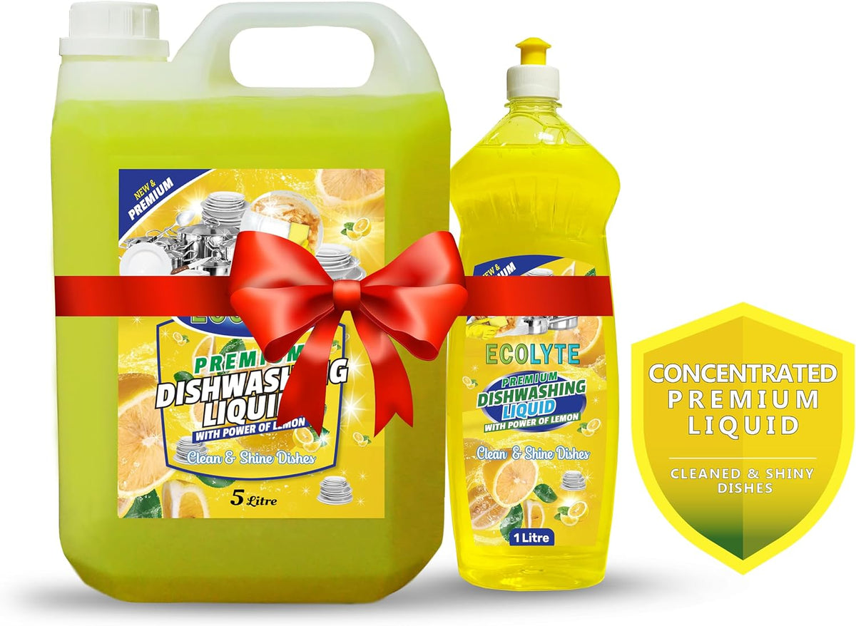 ECOLYTE+ Dishwashing Liquid Soap, Platinum Antibacterial Detergent & Shine, All Purpose Cleaner, Leaves No Residue, Kitchen Cleaner, Removes Grease & Oil - (Lemon, 1 Liter & 5 Liter) — additional view 2