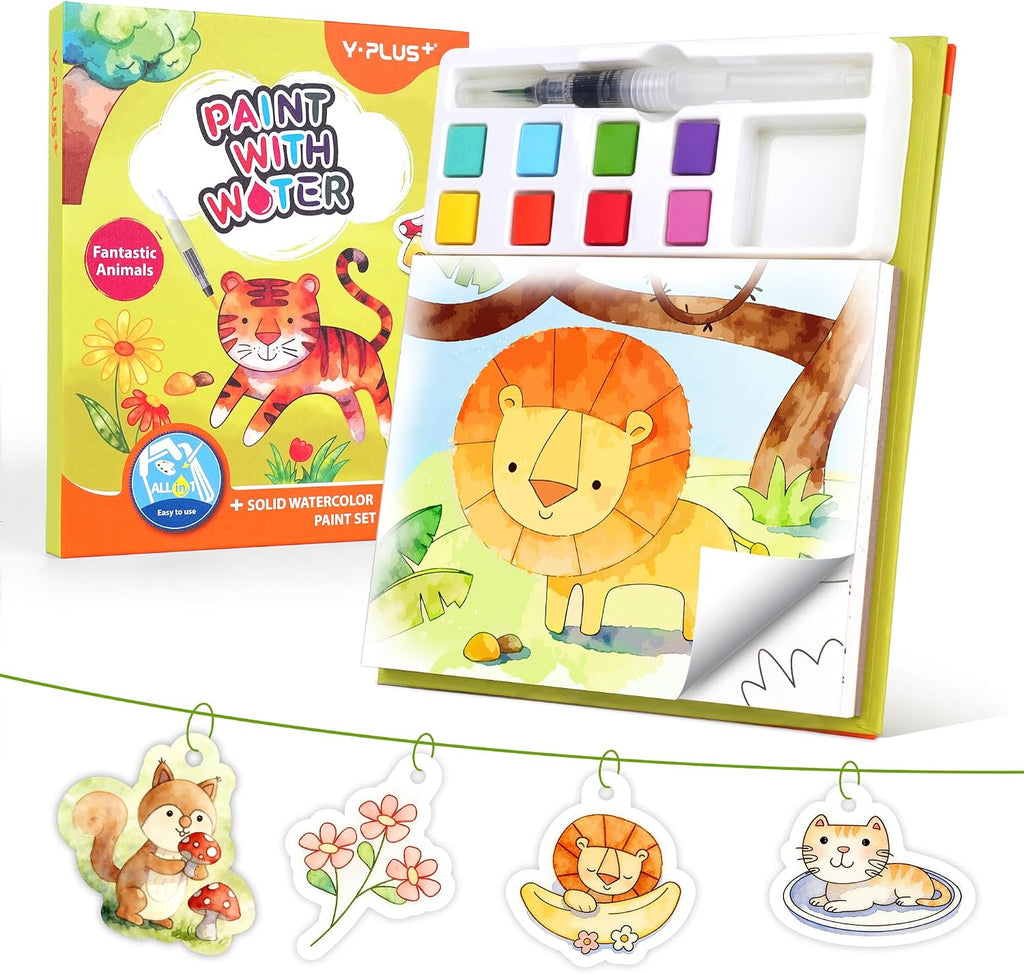 YPLUS Watercolour Activity Book with 8 Paint Colours — Animals
