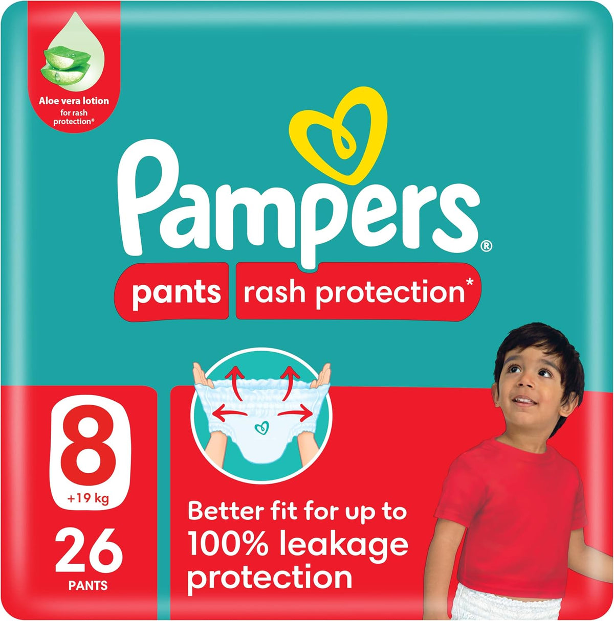 Pampers Rash Protection Culotte Pants Diapers Size 8, 19+kg Value 26 Count