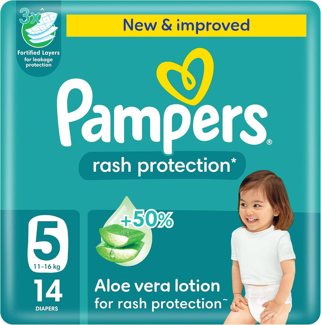 Pampers Rash Protection, Size 5, 11-16 kg, Carry Pack, 14 Diapers