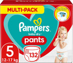 Pampers Baby-Dry Size 5, 132 Nappy Pants, (12-17kg), Easy-On for Up to 12 Hours of Breathable Dryness, Monthly Pack- Packaging may vary