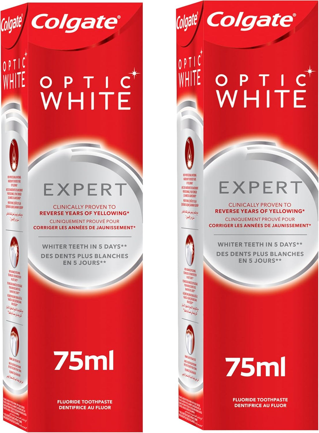 Colgate Optic White Expert Whitening Toothpaste, 2x75ml, 2 Pack — front product image