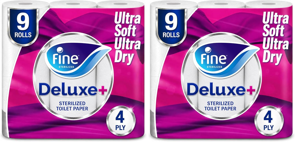 Fine Deluxe Toilet Paper 4 Ply, 9 Rolls x 140 Sheets (Pack of 2) — front product image