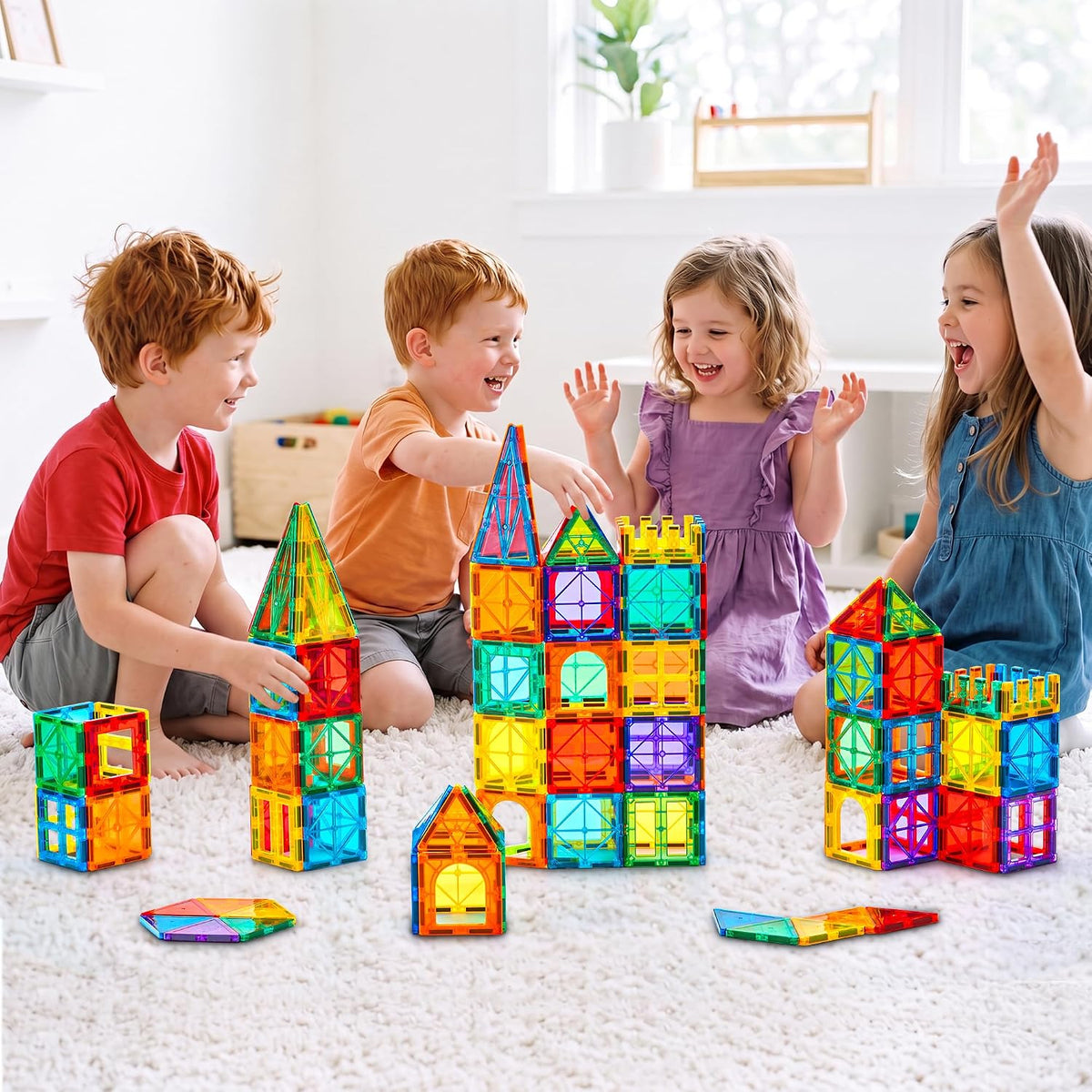 Gemmicc Deluxe Magnetic Tiles with 2 Cars — 136 Pieces — 136 Pieces