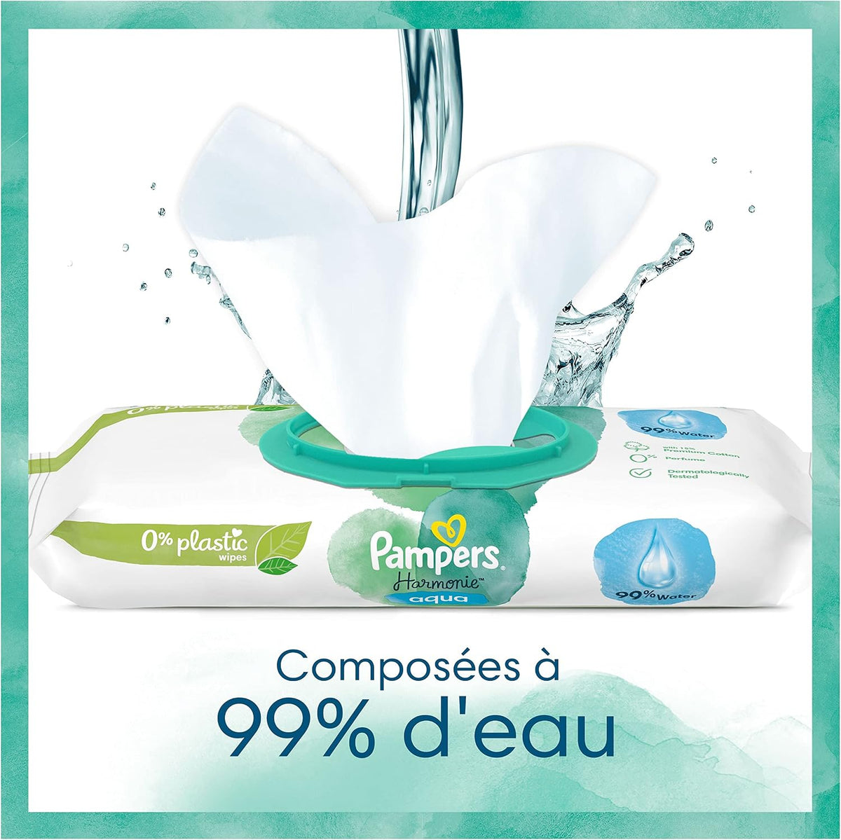 Pampers Harmonie Aqua Wet Wipes 15 Packs of 48 Wet Wipes - 720 Wet Wipes that Help Restore Skin's Natural pH Value Lightweight Lotion with 99% Water